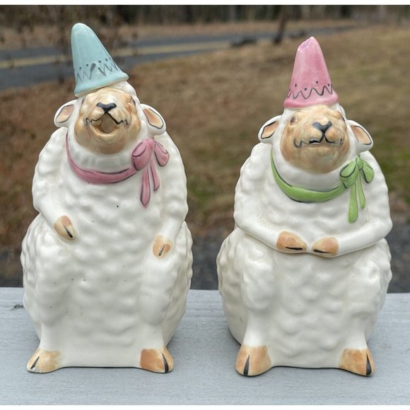 Pair of Vintage Tom Hatton Figural Ceramic Sugar & Creamer Set Sheep Lambs Cute! - Picture 2 of 16